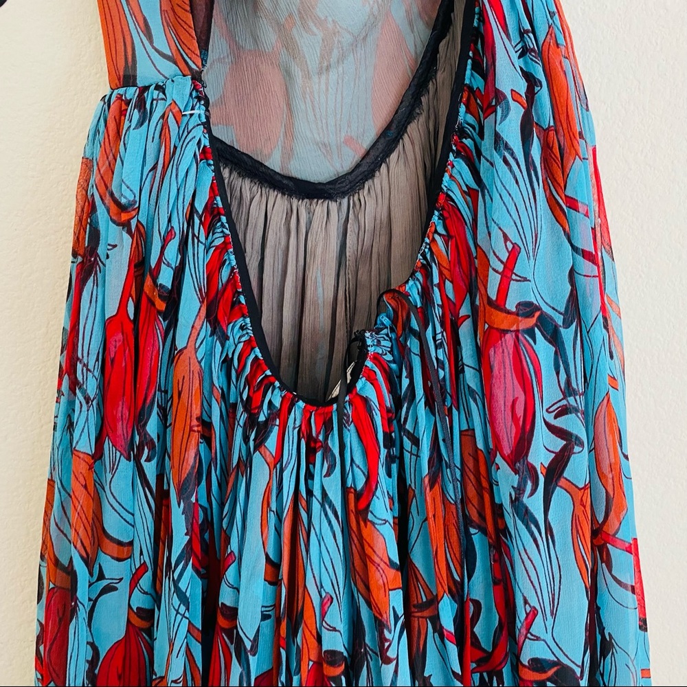 NEW Sophie Theallet Blue Silk Floral Long Dress SZ 6 - Picture 5 of 9